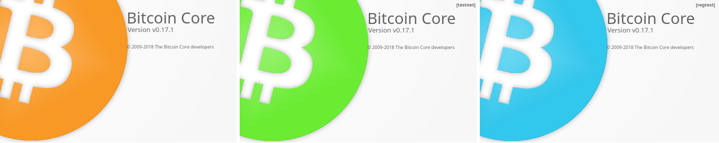 Fig. 1. Bitcoin-qt when running mainnet, testnet and regtest.