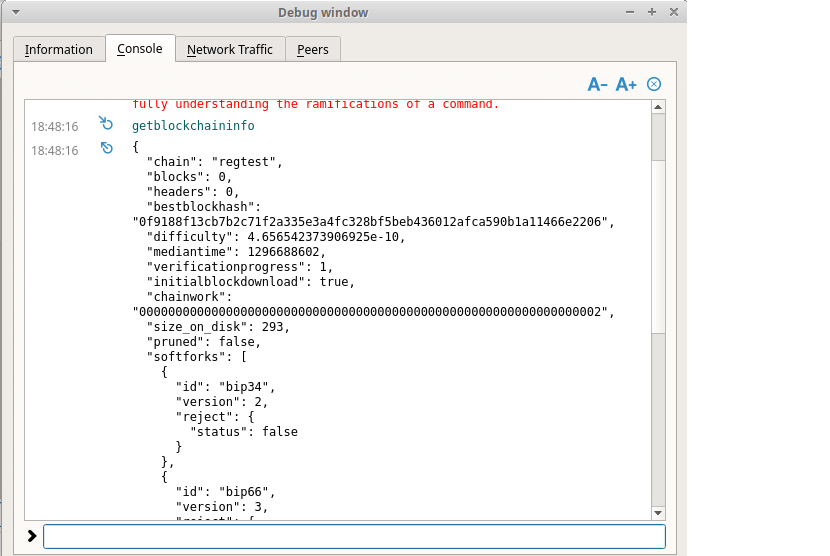Fig. 8. JSON output of `getblockchaininfo`