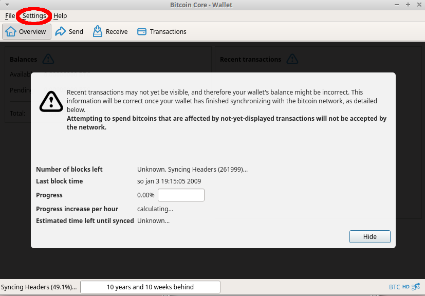 Fig. 2. Accessing bitcoin-qt settings.